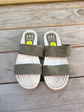 Haute Hippie Olive Suede Double-Band Espadrille Slides